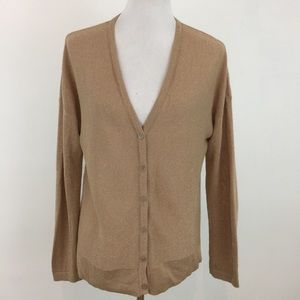 Chicos Gold Metallic Button Front Cardigan Sweater